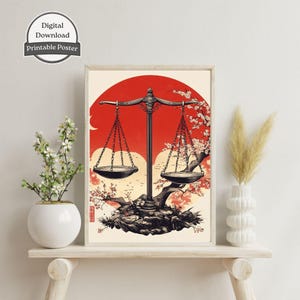 Stampa artistica dello zodiaco della Bilancia / Regalo di astrologia per la Bilancia / Decorazione del tema natale / Poster del segno zodiacale / Arte murale di astrologia