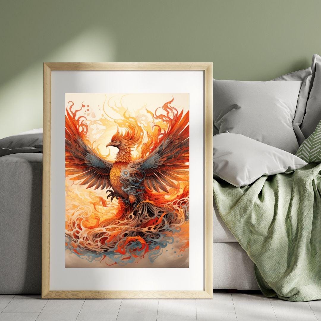 Japanese Phoenix Rising - Digital Art Print of Fiery Rebirth - Mythical ...