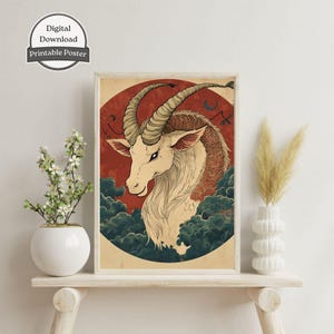 Stampa artistica dello zodiaco Capricorno / Regalo di astrologia per Capricorno / Decorazione del tema natale / Poster del segno zodiacale / Arte murale di astrologia
