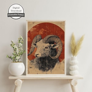 Stampa artistica dello zodiaco Ariete / Regalo di astrologia per Ariete / Decorazione del tema natale / Poster del segno zodiacale / Arte murale di astrologia
