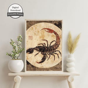 Stampa artistica dello zodiaco Scorpione / Regalo di astrologia per Scorpione / Decorazione del tema natale / Poster del segno zodiacale / Arte murale di astrologia