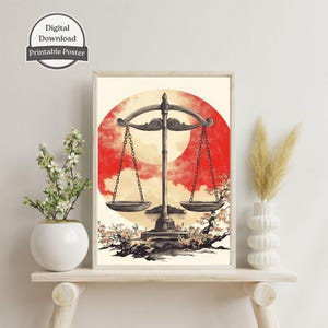 Tarocchi dell'arte dello zodiaco della Bilancia / Regalo di astrologia per la Bilancia / Decorazione del tema natale / Poster del segno zodiacale / Arte murale dell'astrologia