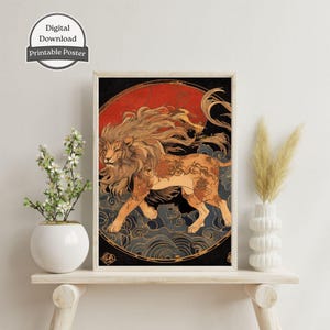 Stampa artistica dello zodiaco del Leone / Regalo di astrologia per il Leone / Decorazione del tema natale / Poster del segno zodiacale / Arte murale di astrologia
