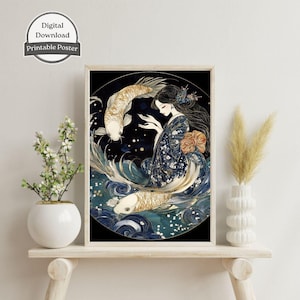 Stampa artistica dello zodiaco dell'Acquario / Regalo di astrologia per l'Acquario / Decorazione del tema natale / Poster del segno zodiacale / Arte murale dell'astrologia