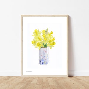 Daffodils in vintage vase / Original Fine Art print / Floral art / Spring flowers / Gift / Wall art / Home decor