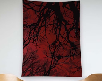 Baum Wandteppich, Roter Wandteppich, Gothic Wandteppich, Horror Wandteppich, Minimalistischer Wandteppich, Salon Wandteppich, Salonwand, Wohnzimmer Dekor, Geschenk