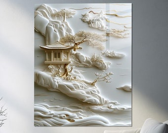 Japan Art Decor, Cloud Wall Decor, Tempered Glass Wall Art, Floral Design Wall Decor, Glass Wall Art, Luxury Glass Art, Women Wall Decor