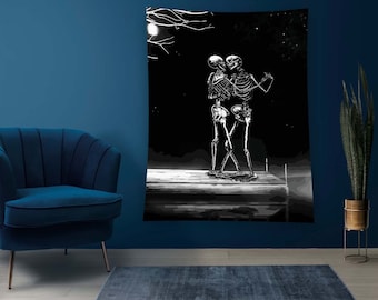 Tapiz para colgar en la pared, arte tejido a mano, decoración para sala de estar, dormitorio, tapiz, tapiz de calavera, tapiz gótico, tapiz de terror.