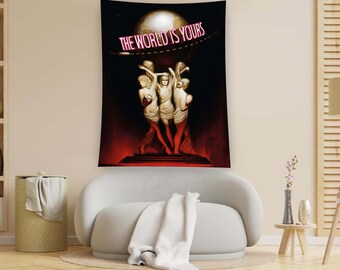 The World İs Yours, Scarface Tapestry, Wall Tapestry,Home Living Room, Bedroom Decoration, Tapestry, Aesthetic Tapestry,Abstract Wall,Custom