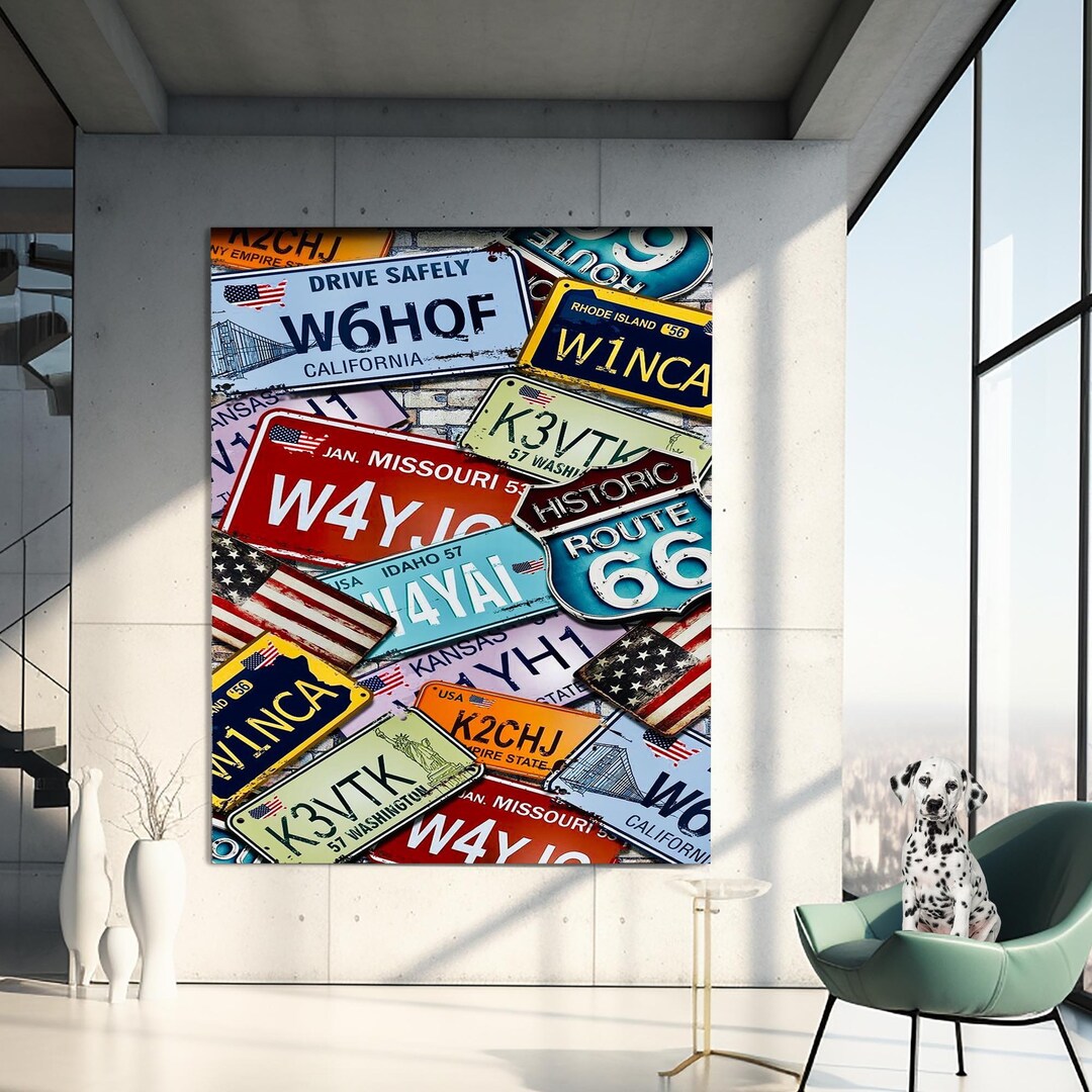 License Plate Decor, Vintage Wall Decor, Tempered Glass Wall Art