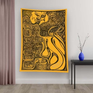 Kiss Tapestry, Abstract Tapestry, Tapestry Art, Wall Art, Ethnic Tapestry, Minimalist Tapestry, Modern Tapestry, Wall Hanging,YellowTapestry
