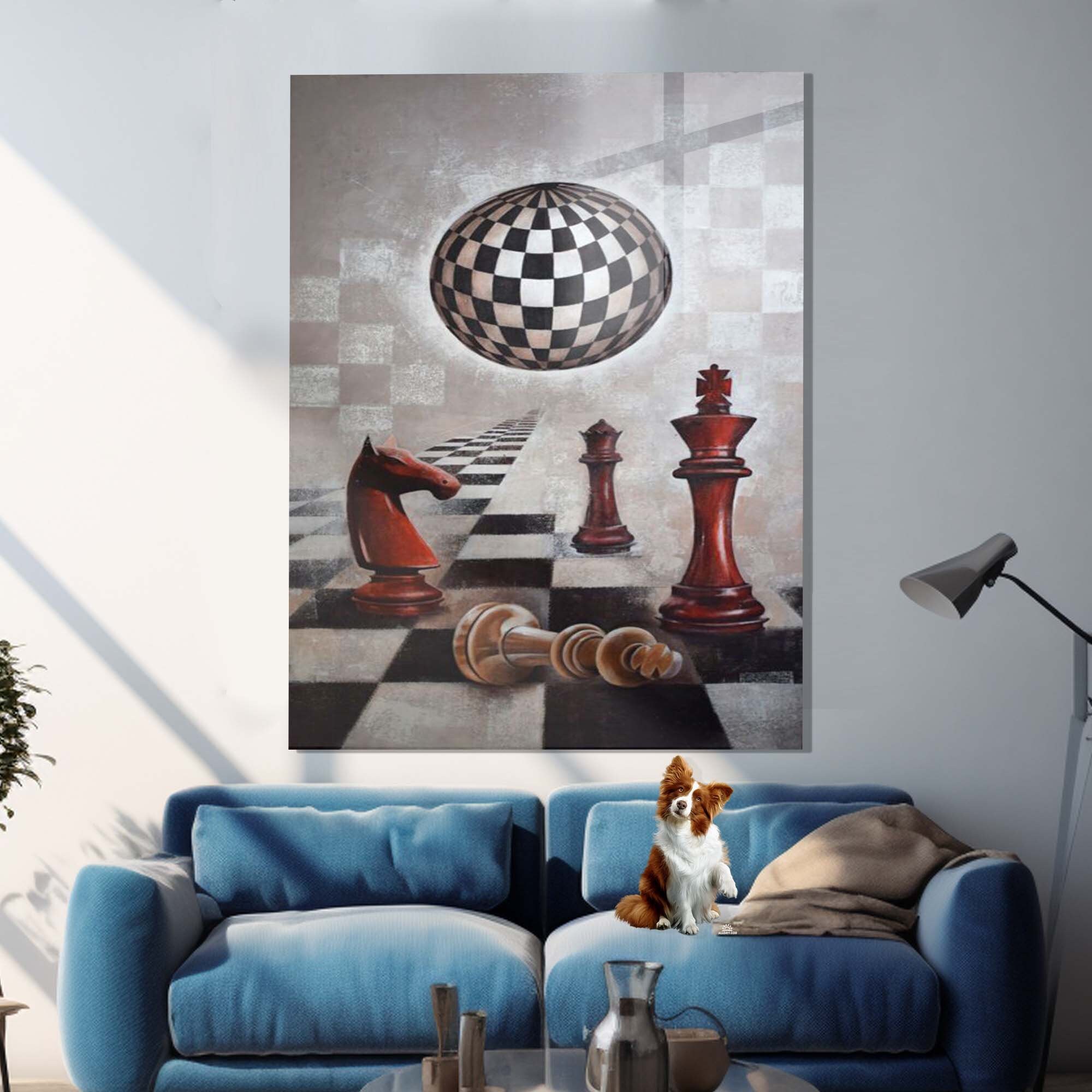 Tempered Glass Wall Art, Chess Design Wall Decor, Glass Wall Art, Luxury Glass Art, Women Wall Decor, Game Tempered Glass, Colorful Glass