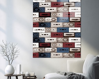 Cassette Tape Decor, Music Room Decor, Tempered Glass Wall, Vintage Design Wall Decor, Glass Wall Art, Luxury Glass Art, Women Wall Decor