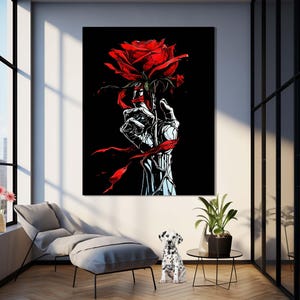 Love Wall Decor, Valentines Day Gift, Red Rose Glass Wall Art, Black Design Wall Decor, Glass Wall Art, Luxury Glass Art, Women Wall Decor