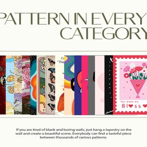 May include: A collage of colorful patterns and designs, including floral, geometric, and abstract motifs. The text "PATTERN IN EVERY CATEGORY" is at the top of the image. The text "You make me Bl❤ss❤m" is on a pink and red card with a bouquet of flowers.