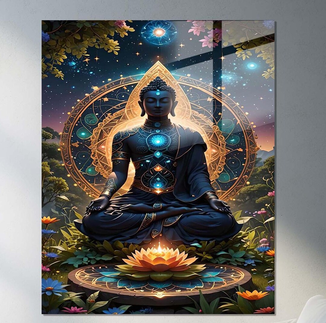 Buddha Tempered Glass Wall Art, India Design Wall Decor, Meditation ...