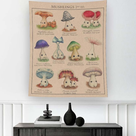 Mushroom Tapestry, Mushroom Pattern, Minimalist Tapestry, Tapestry Decor, Wall Decor, Nursery Tapestry, Baby Room Tapestry, Wall Tapestry