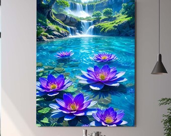 Purple Lotus Decor, Sea Landscape Glass Wall Art, Blue Fjord wall decor glass, Tempered Glass Wall Art, Glass Wall Art, Luxury Glass Art