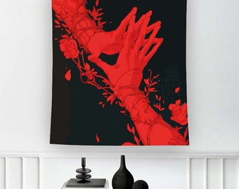 Roter Wandteppich, Liebhabertapisserie, Gotischer Wandteppich, Gotischer Liebeswandteppich, minimaler Wandteppich, abstrakter Wandteppich, Valentinstag Wandteppich, Geschenk für sie