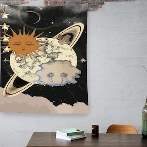 Zodiac Tapestry,Astrology Tapestry,Moon Astrology, SunTapestry,Constellation Decor,Zodiac Wall Art,Vintage Tapestry,Astrology Decor,Abstract