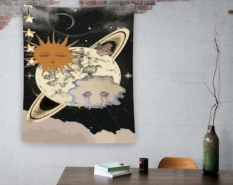 Zodiac Tapestry,Astrology Tapestry,Moon Astrology, SunTapestry,Constellation Decor,Zodiac Wall Art,Vintage Tapestry,Astrology Decor,Abstract