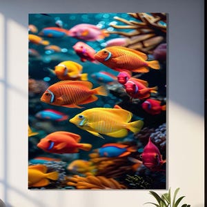 Fish Tempered Glass Wall Art, Sea Life Design Wall Decor, Aquarium Glass Wall Art, Luxury Glass Art, Office Wall Decor, Marine Life Wall Art