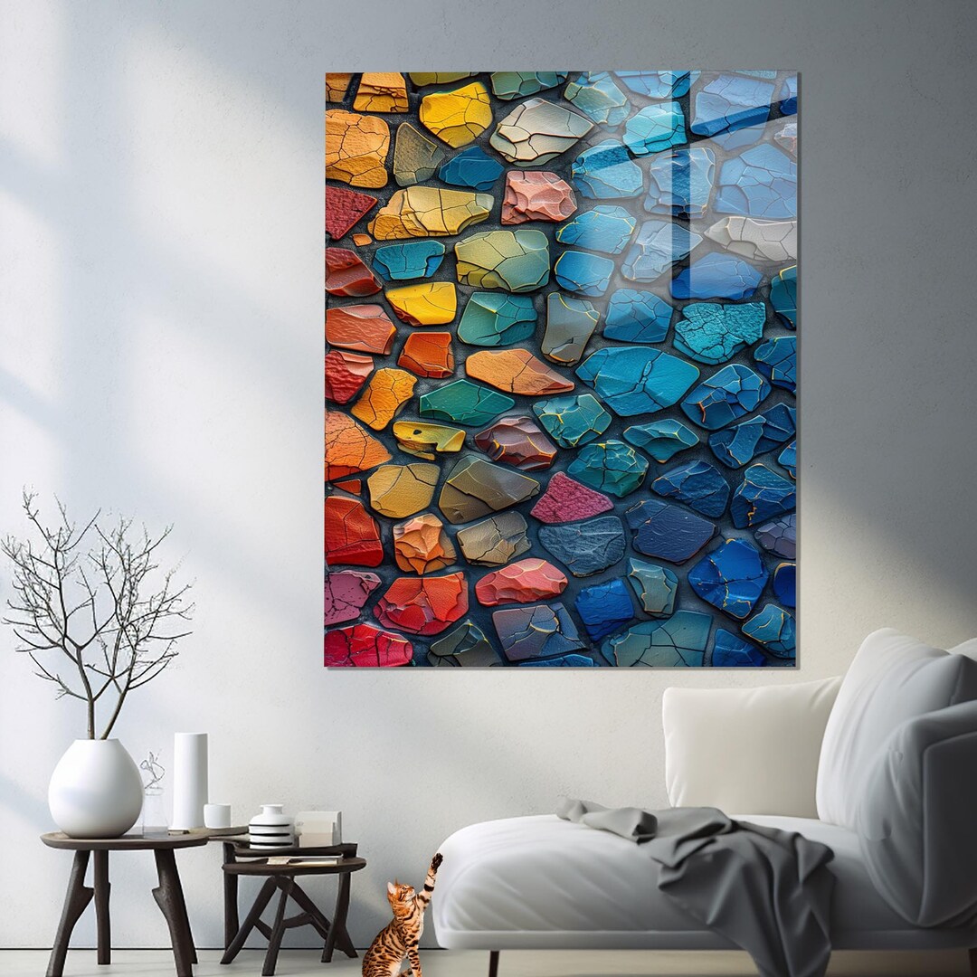 Rainbow Stone Glass, 3D Tempered Glass, Tempered Glass Wall Art, Color ...