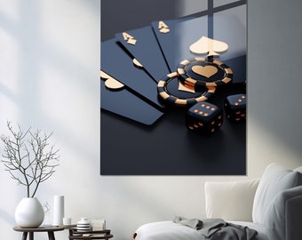 Poker Art, Casino Wall Decor, Las Vegas Icon, Tempered Glass Wall Art, Office Wall Decor, Glass Wall Art, Luxury Glass Art, Women Wall Decor