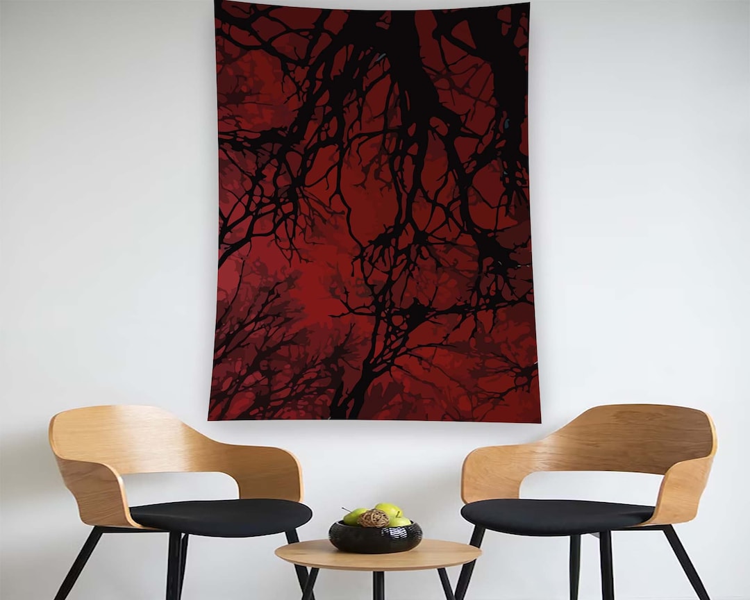 Tree Tapestry, Red Tapestry, Gothic Tapestry, Horror Tapestry