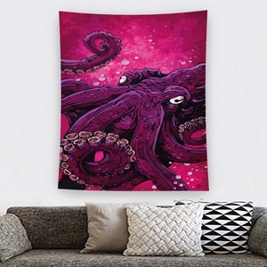 Octopus Tapestry, Pink Tapestry, Animal Themed Tapestry, Gothic Tapestry,Horror Tapestry,Area Tapestry,Pattern Tapestry,Living Room Tapestry