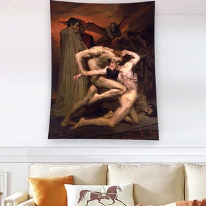 Dante und Virgil in der Hölle, 1850, William Bouguereau, Wandteppich, Wandbehang, Wandteppich, Wandteppich, ästhetischer Wandteppich,
