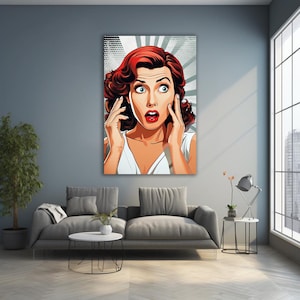Tempered Glass Wall Art, Comic Pop Art, Woman WOW, Pop Art Wall Art, Omg Shock Comic Style, Glass Wall Art, Woman Wall Art, Home Gift