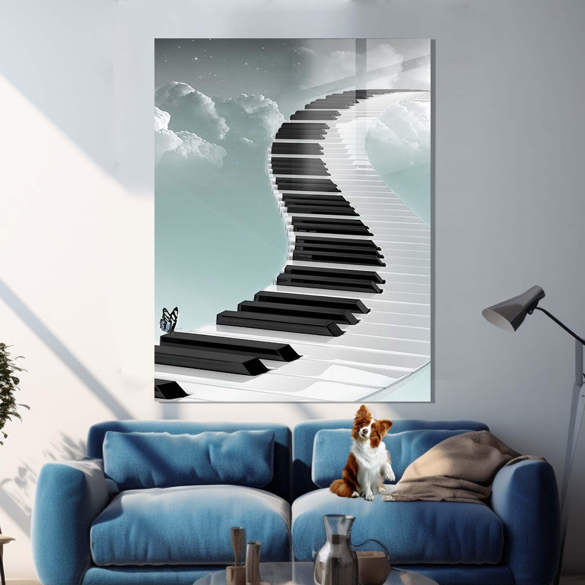 Piano Music Tempered Glass Wall Art, Music Lovers Design Wall