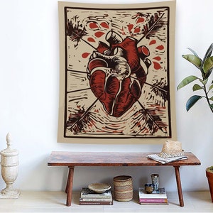 Heart Tapestry, Red Tapestry, Minimalist Tapestry, Gothic Tapestry, Horror Tapestry, Gothic Design, Tarot Tapestry, Home Tapestry,Home Decor