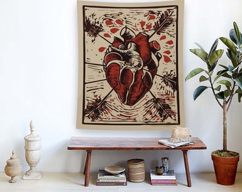 Herz Wandteppich, Roter Wandteppich, Minimalistischer Wandteppich, Gotischer Wandteppich, Horror Wandteppich, Gothic Design, Tarot Wandteppich, Wandteppich, Wohnkultur