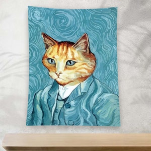 Tapestry, ,Cat Tapestry, Blue Tapestry, Cool Tapestry, Aesthetic Tapestry, Tapestry Decor, Cat Art Tapestry, Gift For Her, Custom Tapestry,