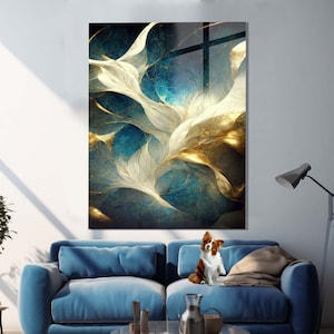 Gold Floral Wall Art, Flower Wall Art, Tempered Glass Wall Art, Floral Design Wall Decor, Glass Wall Art, Luxury Glass Art, Women Wall Decor