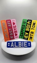 Custom Bike Name Badge – Personalised MTB / E-Bike Tag – 13 Colours Available - Name Plate for Mountain Bike, BMX, Electric Scooter and EV