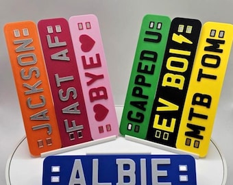 Custom Bike Name Badge – Personalised MTB / E-Bike Tag – 13 Colours Available - Name Plate for Mountain Bike, BMX, Electric Scooter and EV