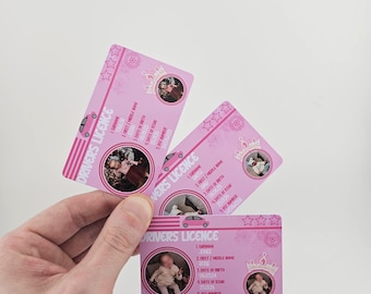 Personalised Pink Driving Licence – Custom Pretend Princess Play ID Card with Photo, Name & Details | Novelty Driving Licence
