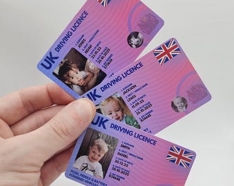 Personalised Kids Driving Licence – Custom Pretend Play ID Card with Photo, Name & Details | UK Style Toy Driver License for Children