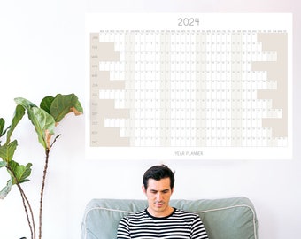 Planificador de pared 2024, calendario grande Planificador anual 2024, diseño horizontal del calendario de oficina de un vistazo, calendario impreso 50 x 70 A1 A0