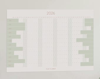 Extra Large 2026 Calendar, Big Wall Planner for 2026 Year at a glance 12 Month Calendar green, Printed for you