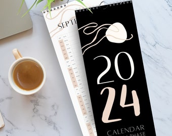 2024 Minimalist calendar black moon phases 12 month hanging slimline planner