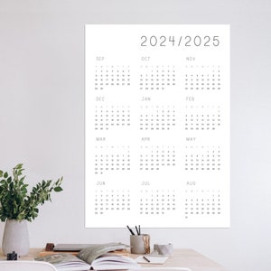 Minimalistischer Akademiker Kalender auf einer Seite 2024-2025 Jahr auf einen Blick Studenten Kalender Mitte Jahr groß A1 größe, A2 größe, A3 größe gedruckt Bild 6