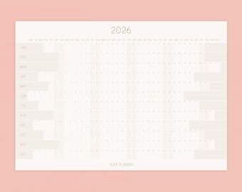 2026 Wall Calendar, Large Horizontal Year Planner, Beige White