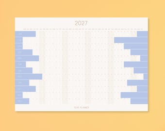 Wall Calendar 2027 Big Planner Year at a glance 12 Month Calendar Blue Printed