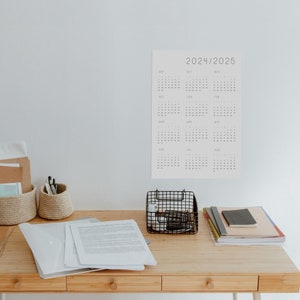 Minimalistischer Akademiker Kalender auf einer Seite 2024-2025 Jahr auf einen Blick Studenten Kalender Mitte Jahr groß A1 größe, A2 größe, A3 größe gedruckt A3 (29.7 x 42  cm)