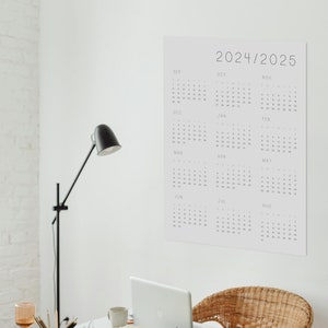 Minimalistischer Akademiker Kalender auf einer Seite 2024-2025 Jahr auf einen Blick Studenten Kalender Mitte Jahr groß A1 größe, A2 größe, A3 größe gedruckt Bild 1