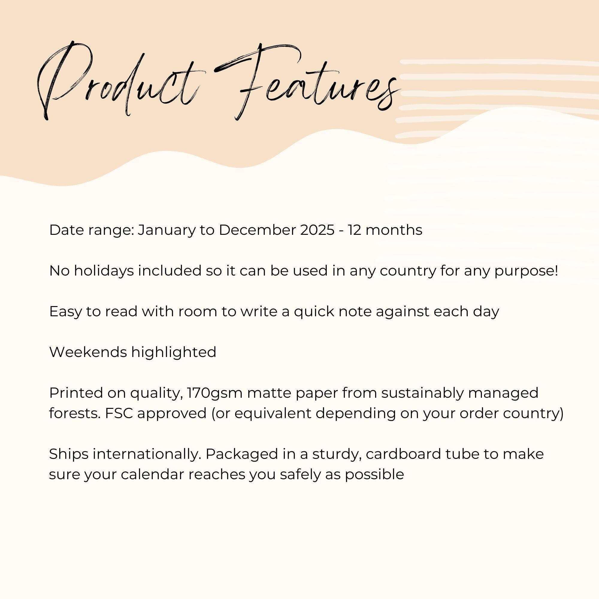 2025 Large Wall Calendar Vertical Minimalist Design Giant Year